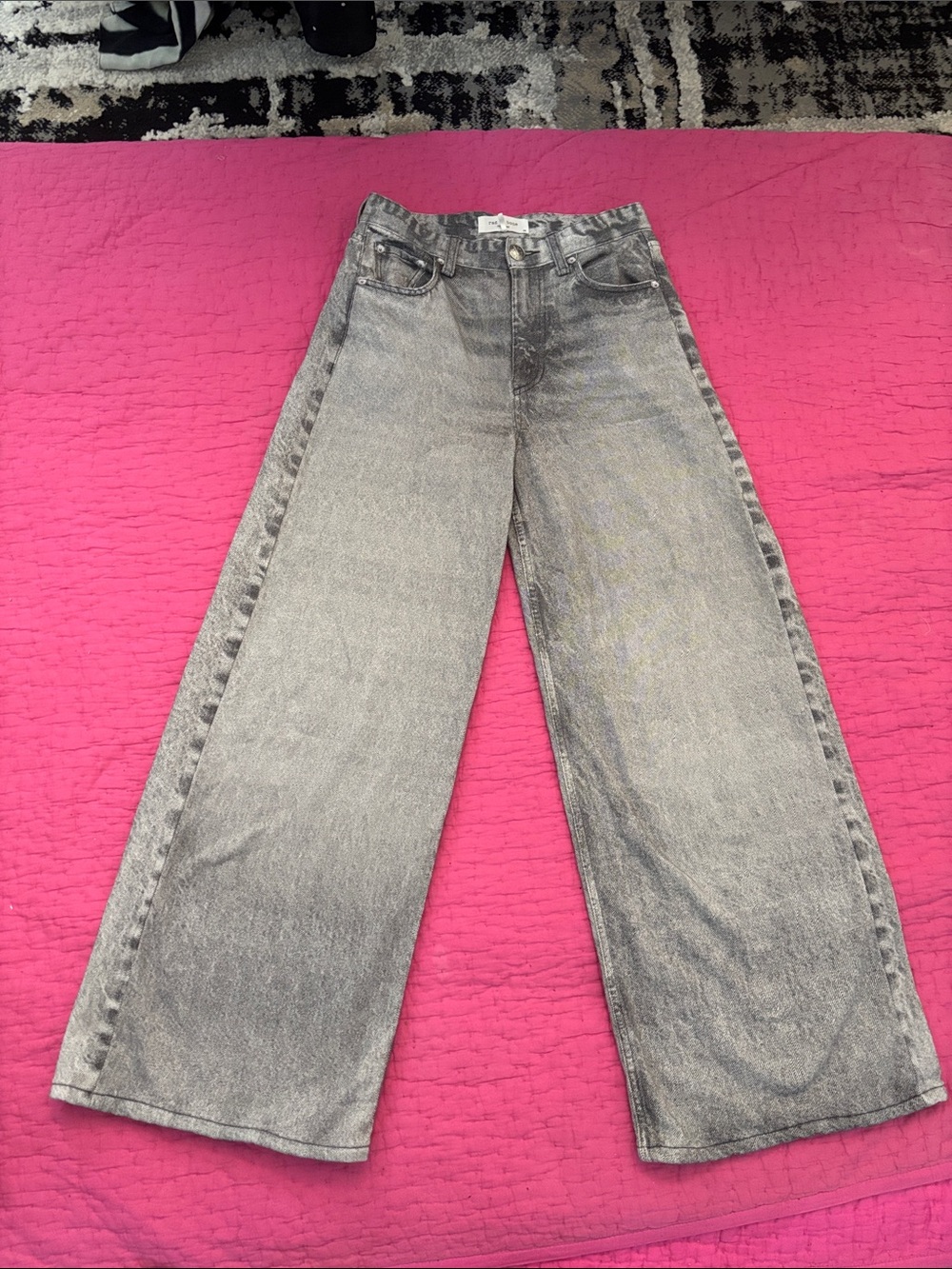 rag & bone Wide-Leg High-Rise Grey Wash Jean print pants, size 24